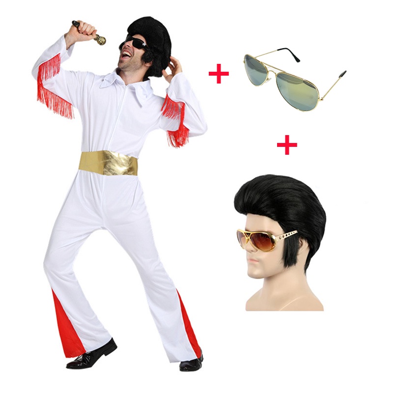 ชุดคอสเพลย์ Elvis Presley Rock Star Super Party เหมาะกับเทศกาลคริสต์มาส สําหรับผู้ชาย และผู้ใหญ่