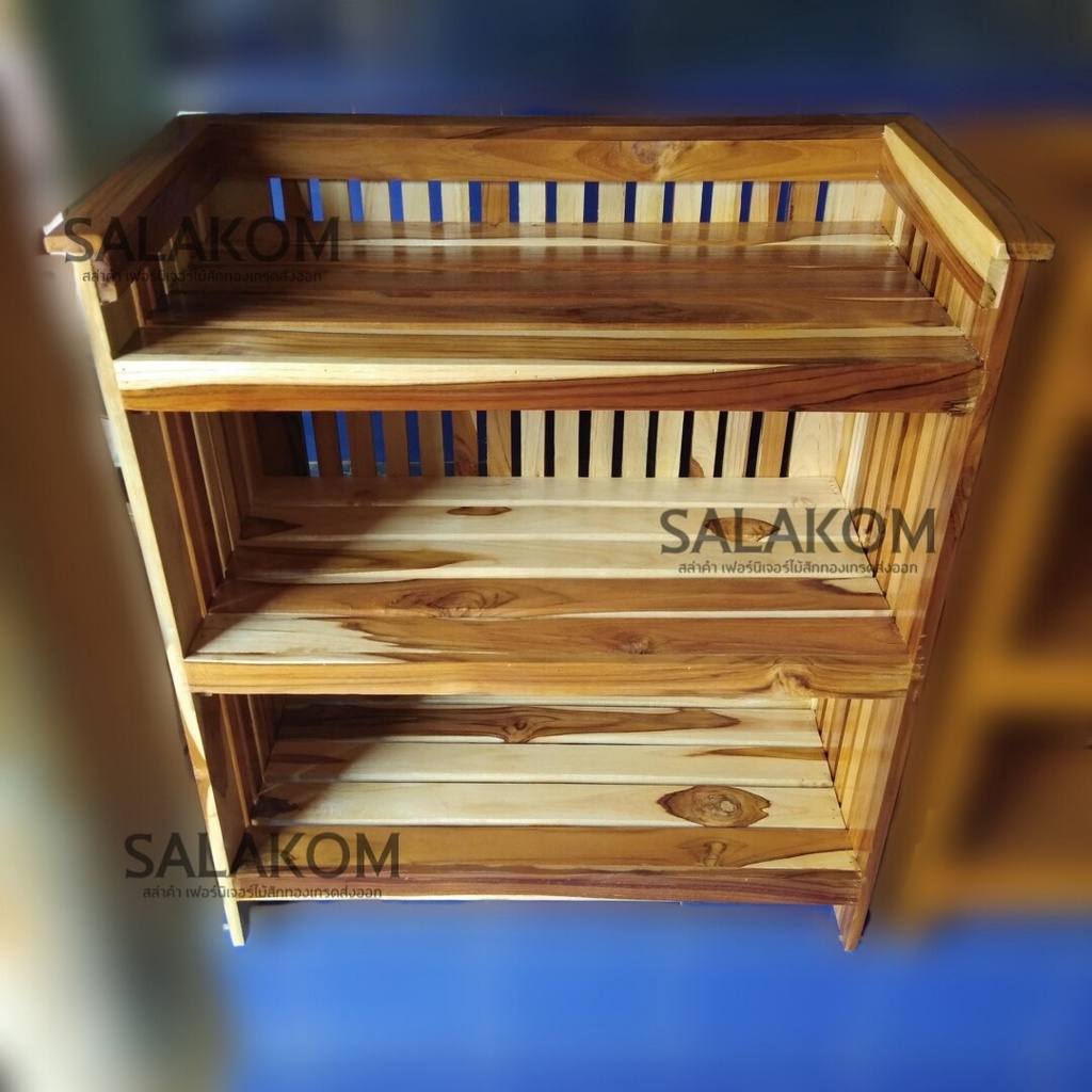 SLK ชั้นวางของ วางของใช้ในบ้าน ไม้สัก 65*34 สูง 70 ซม. แบบระแนงซี่ 3 ชั้น สีลายไม้ 📌จัดส่งฟรี📌