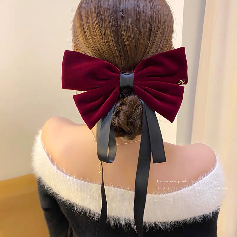 ใหม่ กิ๊บติดผม ผ้ากํามะหยี่ ประดับโบว์ หรูหรา สไตล์ฝรั่งเศส เรโทร เรียบง่าย เครื่องประดับ สําหรับผู้หญิง