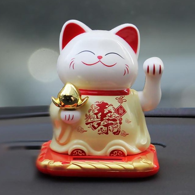 God OF WEALTH CAT, LUCKY CAT MANEKI NEKO USING SOLAR ENERGY สูง 11CM