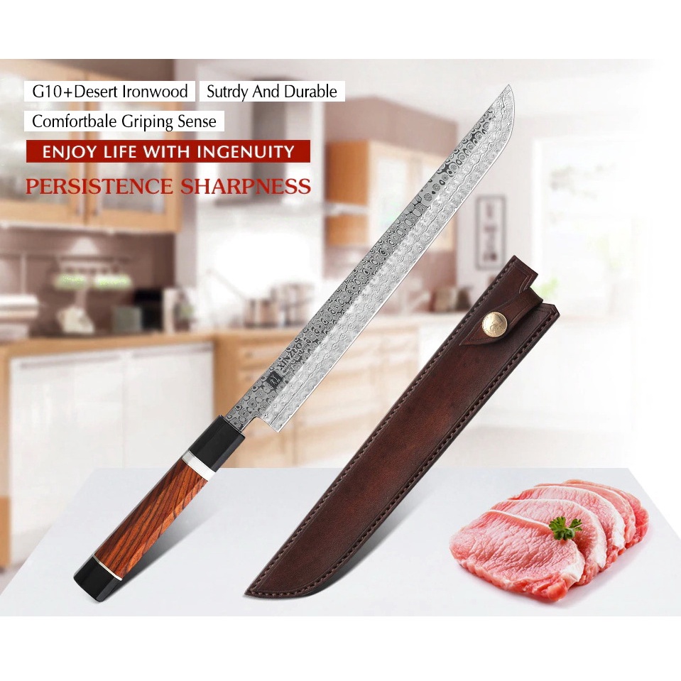 มีดซูชิ Sushi Sashimi knife Sakimaru มีดเชฟญี่ปุ่น มีดแล่ มีดทำปลา Xinzuo ใบ 10" Damascus 110-layer พร้อมซองหนังแท้