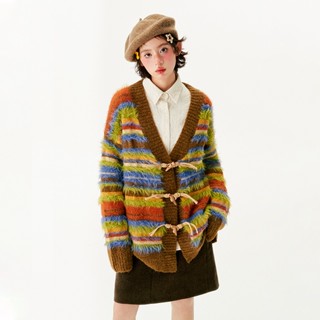 YEDM Vintage Color Rainbow Sweater Cardigan Inner Knitted Sweater Coat เสื้อคาร์ดิแกน เสื้อไหมพรมสายรุ้ง ขนๆสีรุ้ง