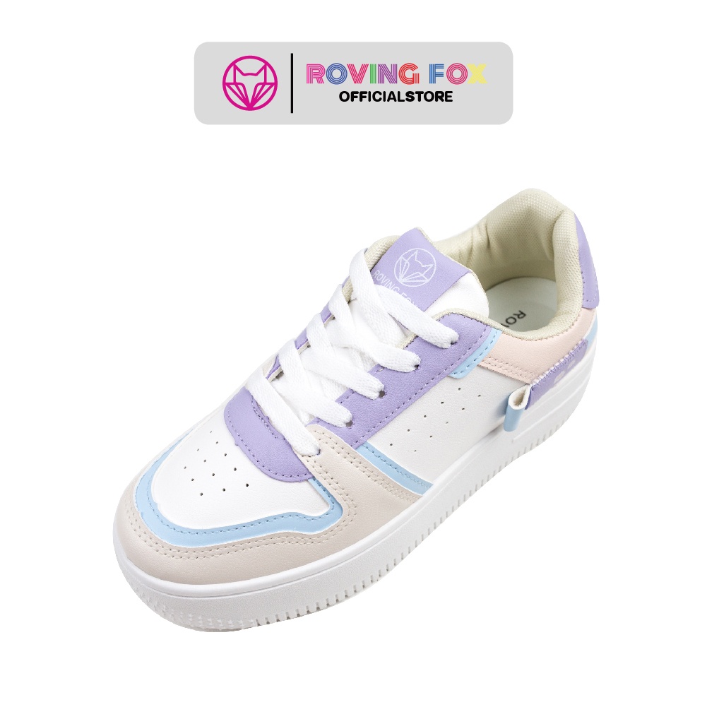 [ TOP5 ] Rovingfox sneaker รองเท้าผ้าใบผู้หญิง พื้นนุ่ม ใส่เที่ยว ใส่ออกกำลังกายเบาๆ รุ่น FW1937 มี 3 สี เบจ/ม่วง/ขาว
