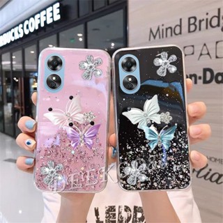 เคสโทรศัพท์มือถือ แบบนิ่ม ลายผีเสื้อ กากเพชร ประดับเลื่อม สําหรับ OPPO A17K A17 A77S A77 A57 Reno8 7 Z Pro 5G 4G Reno 8 8Z 8Pro 7 7Z 7Pro