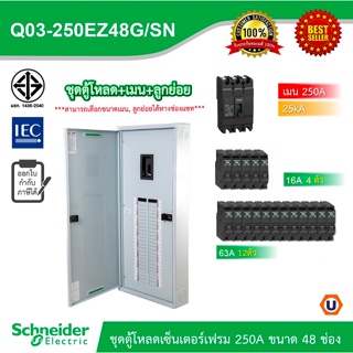 Schneider ชุดตู้โหลดเซ็นเตอร์สแควร์ดีเฟรม 250A ขนาด 48 ช่อง + เมน 100A, 25kA + ลูกย่อย 16A = 4 l ลูกย่อย 63A = 12 ตัว