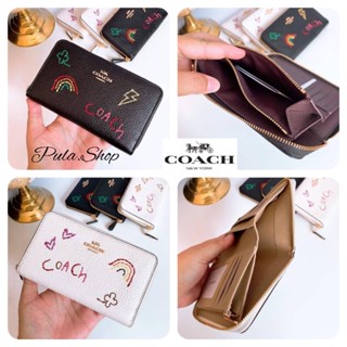 กระเป๋าสตางค์ใบกลาง Coach C9104 Diary Embroidery Medium ID Zip wallet