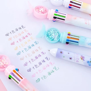 ปากกาหลากสี ลายน่ารัก 10 สีในแท่งเดียว สำหรับนักเรียน นักวาดภาพ