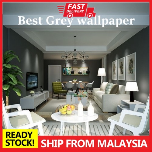 Smoky Grey Plain Color Non-Adhesive Wallpaper [ไม่ใช่สติ๊กเกอร์]
