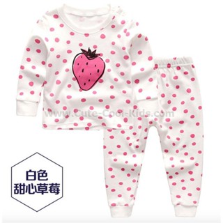 L-PJG-731 ชุดนอนเด็ก สีขาว ลาย Strawberry