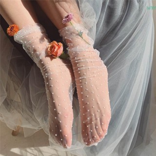 Wmes1 Tulle ถุงเท้าชีฟอง ลายจุด สําหรับสตรี