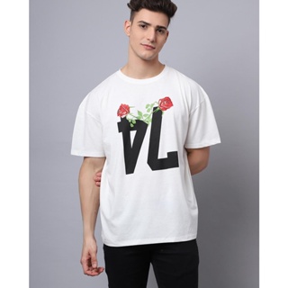 Mens White Graphic Printed Oversized T-shirt เสื้อยืดแฟชั่น เสื้อยืดไม่ต้องรีด