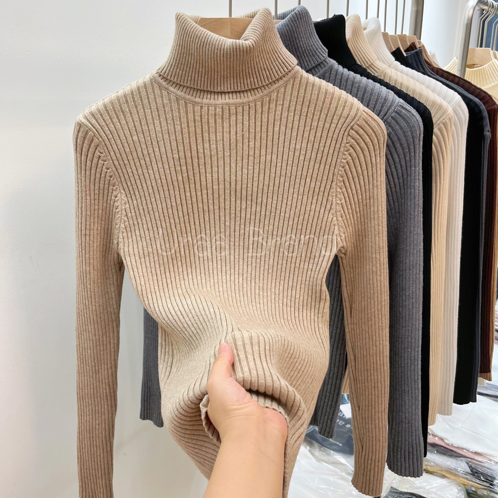 5 สี / ผ้าไม่หด เสื้อคอเต่า ผ้าร่อง เสื้อไหมพรมคอเต่า สเวตเตอร์ไหมพรม ชุดกันหนาว