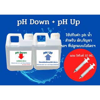 pH Down + pH Up แพ็คคู่ (น้ำ) 1000+1000 ML แถม ไซริงค์ 10 ML 2 อัน