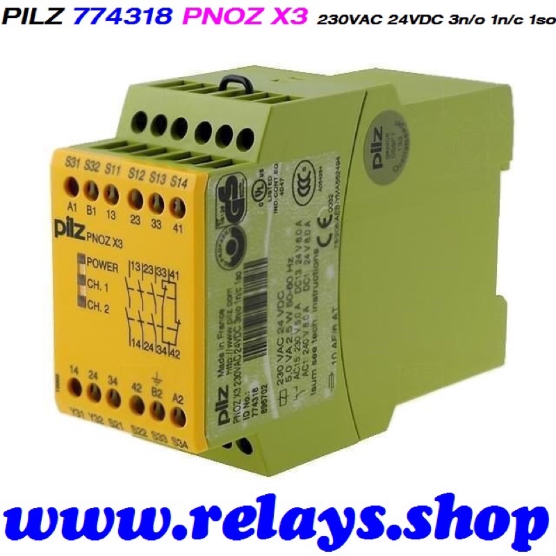 774318 PILZ Safety Relay PNOZ X3 230VAC 24VDC 3n/o 1n/c 1so เซฟตี้รีเลย์ อุปกรณ์ไฟฟา รีเลย์ ควบคุม