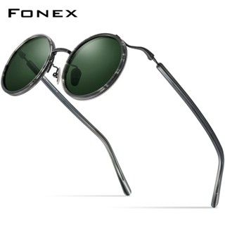 Fonex แว่นตากันแดด เลนส์โพลาไรซ์ ไทเทเนียม ทรงกลม สไตล์วินเทจ ย้อนยุค UV400 สําหรับผู้หญิง ผู้ชาย F85676