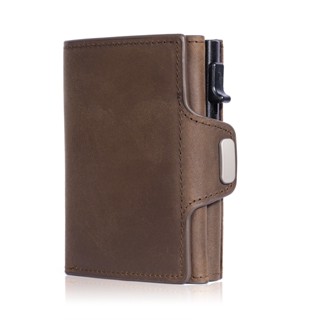 Pop-Up Credit Card Case with RFID Protection Genuine Leather  Wallet with Compartment for Notes and Coins for Men and Wo