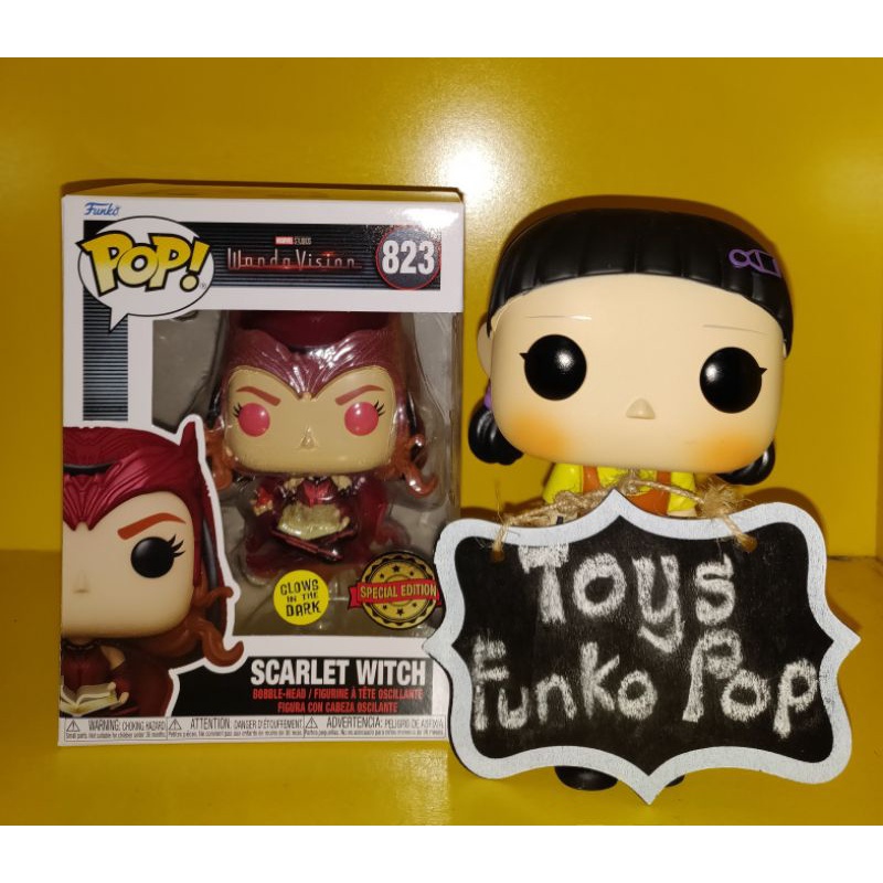 Funko Pop! Marvel: WandaVision – The Scarlet Witch Glow In The Dark Exclusive Figur (ca. 9,5 Cm) Inkl. Box-Protector