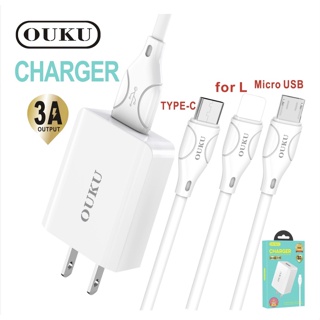 ของแท้👍🏻ชุดชาร์จ OUKU Q9 ชาร์จเร็ว 3A ชุดชาร์จ1USB 3A FAST CHARGE หัวชาร์จ+ สาย ยาว1เมตร สำหรับ for L/Type C/Micro