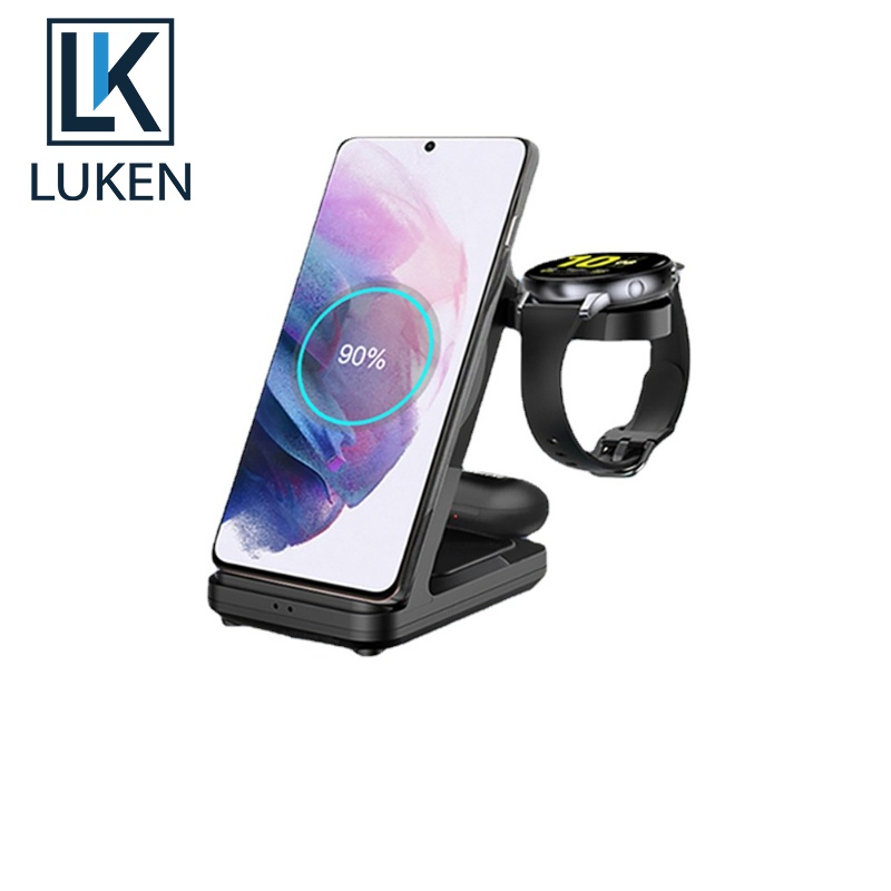 Luken 3 in 1 แท่นชาร์จไร้สาย 15W ชาร์จเร็ว สําหรับ Samsung Galaxy Watch 4 Active 2 1 Samsung S21 S20