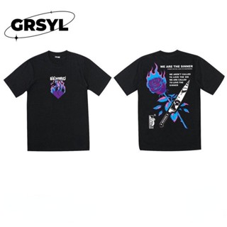 GRSYL เสื้อยืดลาย “WE ARE THE SINNER” เสื้อยืดผ้าคอตตอลเสื้อยืดเเฟชั่น