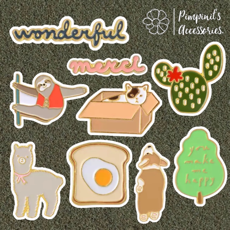 ʕ •ᴥ•ʔ พร้อมส่ง : เข็มกลัดเซ็ทสลอธ,อัลปาก้า,กระบองเพชร,หมาคอร์กี้ | Sloth,Alpaca, Cactus & Corgi Dog Enamel Brooch Pin