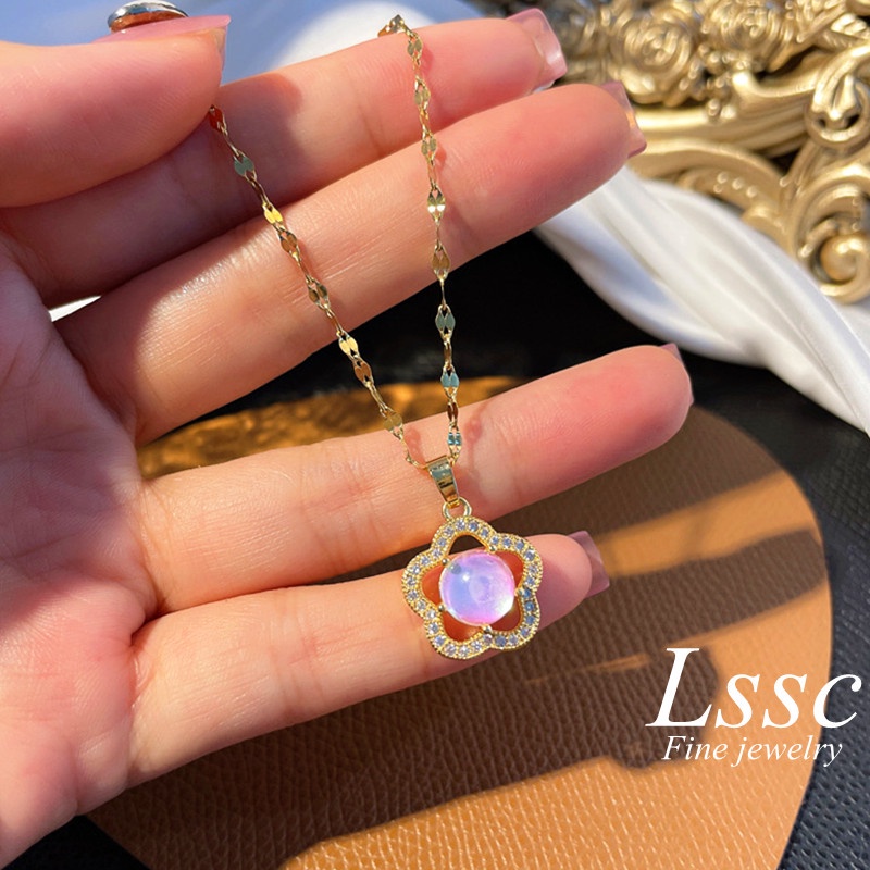 Crystal Flower Stainless Steel Necklace for Women 18k Gold plated Luxury Chain Pendant แฟชั่น สร้อยคอ