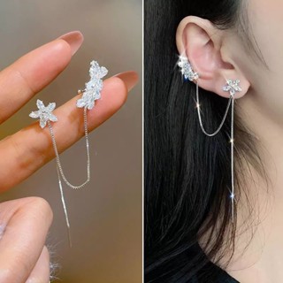 ต่างหูหนีบดอกไม้คริสตัลโซ่ • Crystal Flower Chain Ear Cuff