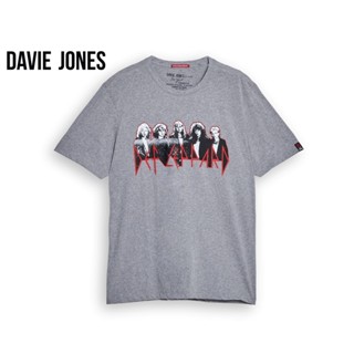 DAVIE JONES เสื้อยืดพิมพ์ลาย สีเทา ทรง Regular Fit Graphic Print T-Shirt in grey TB0263TD bh