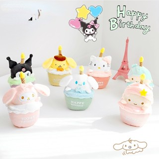 ตุ๊กตาการ์ตูนอนิเมะ Sanrio Mymelody Cinnamoroll Kuromi พร้อมเทียน มีไฟ LED เหมาะกับของขวัญวันเกิด