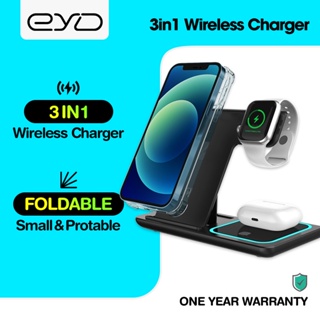 EYD F17 เครื่องชาร์จไร้สาย แท่นชาร์จไร้สาย 3 in1 แท่นชาร์จเร็ว Qi ที่ชาร์จไร้สาย 15W สำหรับ iWatch 7 AirPds Pro สำหรับโทรศัพท์ 14 13 12 11