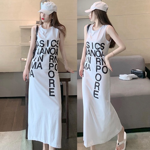 ชุดแม็กซี่เดรสยาว แขนกุด ลําลอง ลดอายุ ผ่อนคลาย แฟชั่นฤดูร้อน สําหรับผู้หญิง