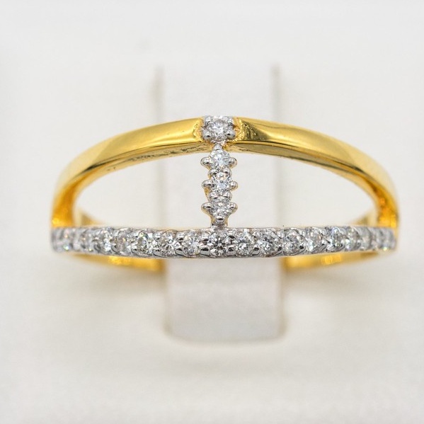 Happy jewelry แหวนแถวก้านคู่ เพชรแท้ทองแท้ 9K 37.5% ME576