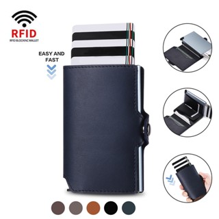 Rfid Cow Genuine Leather Wallets Men Credit Card Holder Wallet Slim Thin Mini Pop Up Smart Wallets Money Bags Male Purse