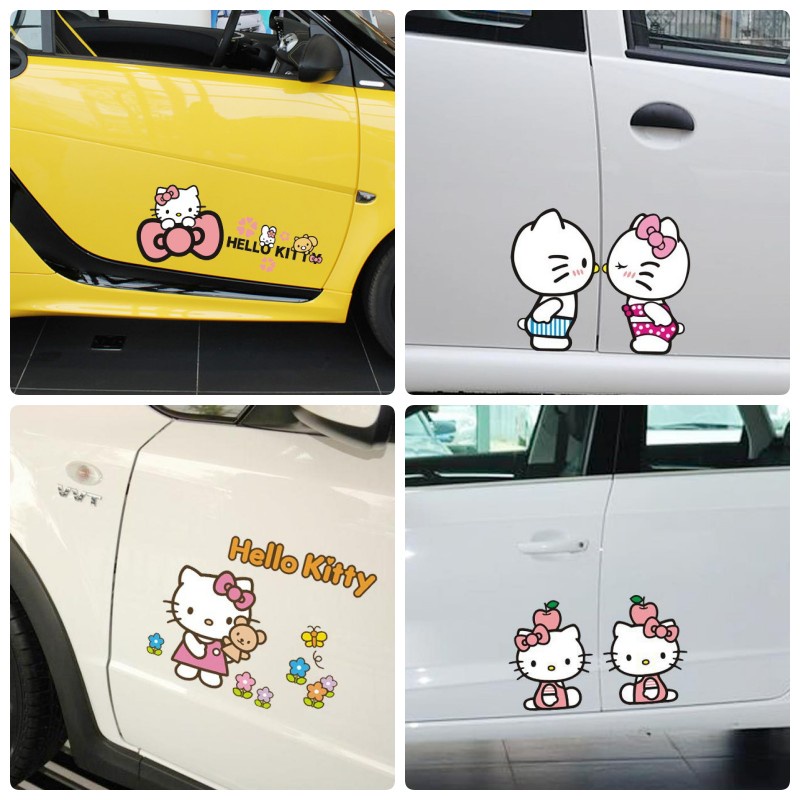 สติกเกอร์รถ Hello Kitty การ์ตูนน่ารักน่ารักสาว Decals สําหรับประตูหน้าต่าง Trunk กันชนรถจักรยานยนต์