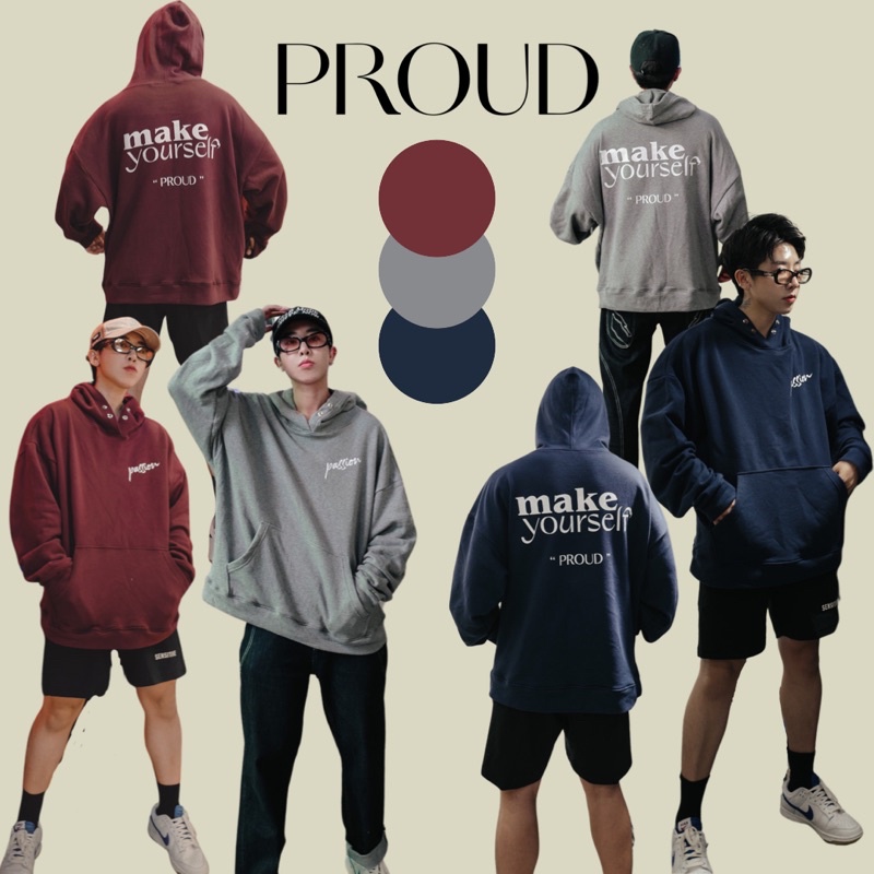 QCLOTH พร้อมส่ง hoodie “proud” cotton ผ้าเลิศมาก เกล็ดปลาหนานุ่ม
