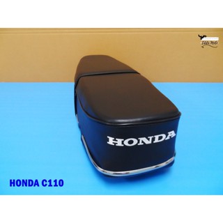 HONDA C110 "BLACK" DOUBLE COMPLETE SEAT with "CHROME" TRIM  // เบาะ เบาะรถมอเตอร์ไซค์ สีดำ มีคิ้วโครเมี่ยม ผ้าเรียบ