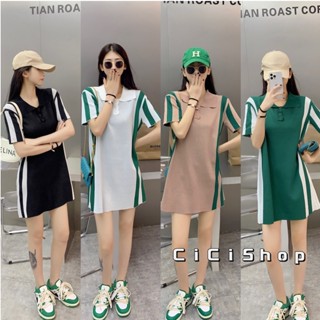 Cicishop(2326)ชุดเดรสแขนสั้นคอกลมไหมพรมดีเทล ลายทางตรงขอบผ้าคอตตอนเนื้อนุ่ม งานเรียบๆที่ไม่ธรรมดา ใส่แล้วดูน่ารัก