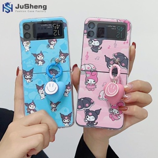 เคสโทรศัพท์มือถือแฟชั่น ลาย Jusheng Pink Kuromi Blue Kuromi หน้ายิ้ม สําหรับ Samsung Z Flip4 Z Flip3