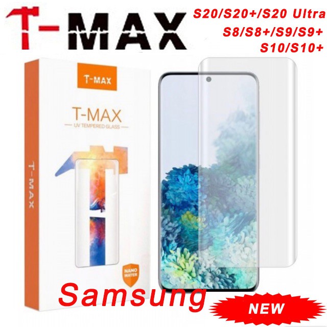 T-max ฟิล์มกระจกนิรภัยกันรอยหน้าจอ UV แบบเต็มจอ สําหรับ Samsung S20 S21 S22 Ultra S10 Plus S9 Plus S8 Plus Note 10 Plus