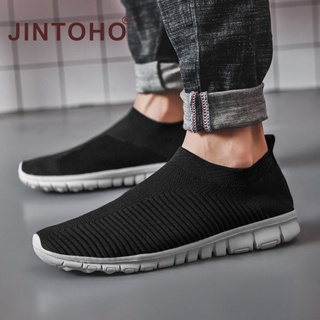 【JINTOHO】รองเท้าผ้าใบลําลอง สวมหุ้มข้อ น้ําหนักเบา ระบายอากาศ สีดํา เหมาะกับการวิ่ง เล่นกีฬา สําหรับผู้ชาย