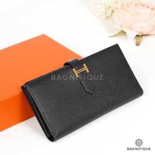 HERMES BEARN WALLET LONG BLACK EPSOM GHW STAMP Y