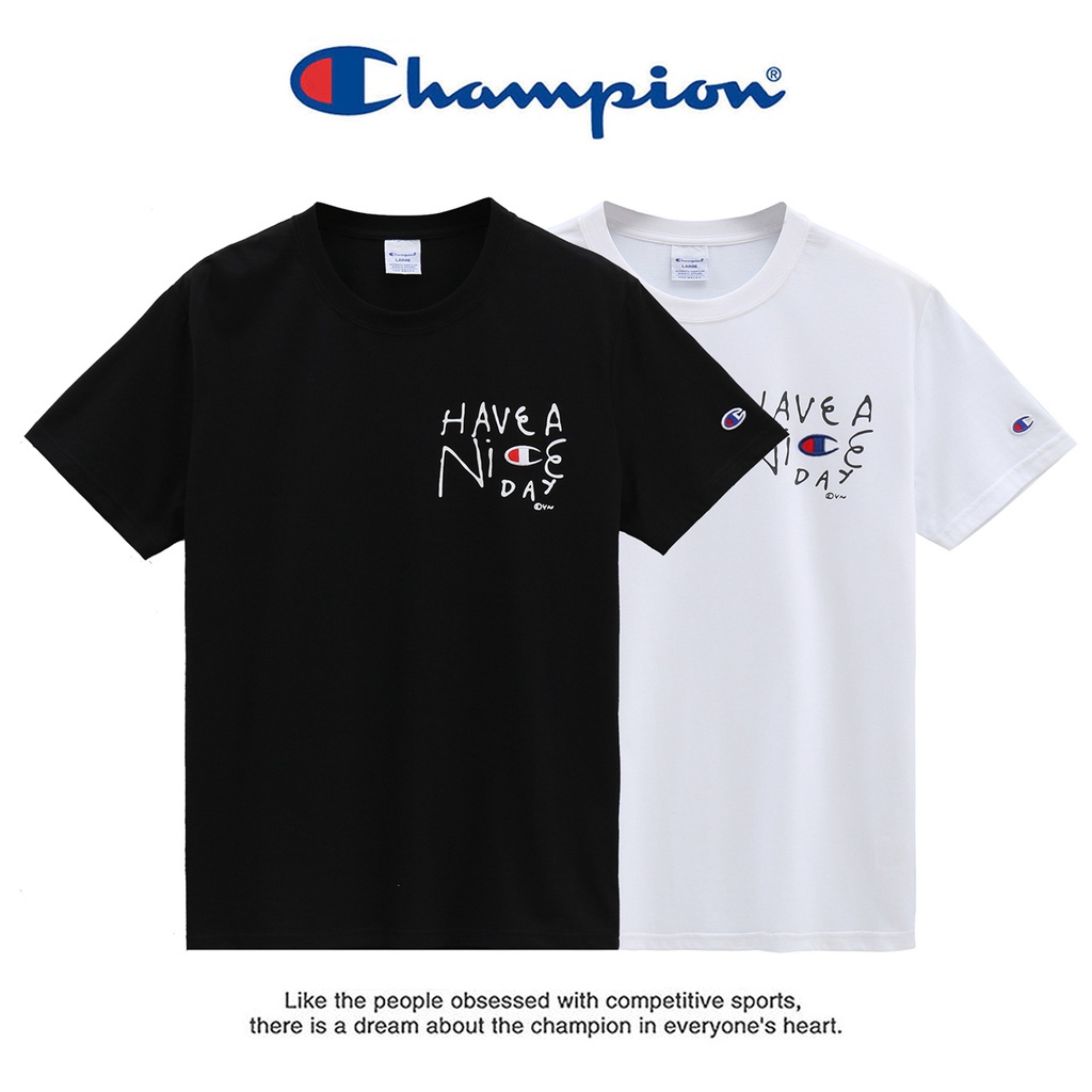 เสื้อยืดแขนสั้น ผ้าฝ้าย พิมพ์ลาย Champion สําหรับผู้ชาย
