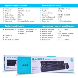 🚀ส่งเร็ว🚀NEWมาใหม่🔥Okerชุดคีย์บอร์ด+เมาส์ไร้สาย DOMINATOR 2.4GHZ Wireless COMBO รุ่นOk0erKM-880