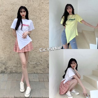 Cicishop(83484)Mini t-shirt เสื้อยืดสกรีนลาย ดีเทลชายไม่เท่ากัน ทรงสวยใส่จับคู่แมตช์ง่ายสไตล์เกาหลี