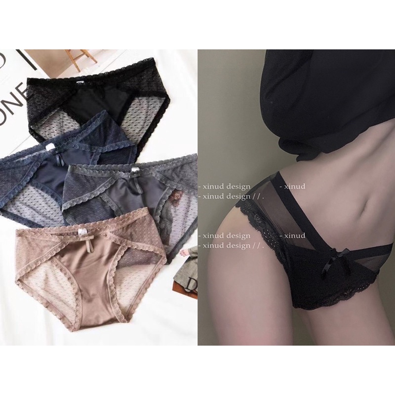 🔥สินค้าพร้อมส่งจากไทยกางเกงในผ้าซีทรู แต่งขอบลูกไม้สวยน่ารัก M-XL 5สี Sexy Lace Underwear Low Waist  XLSNK