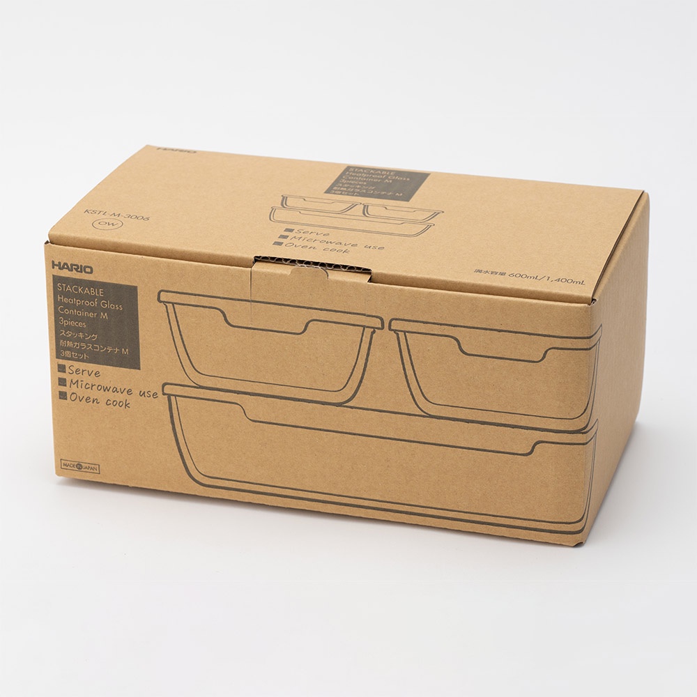 HARIO KSTL-M-3006-OW Stacking heat resistant glass container M Set of 3 made in Japan