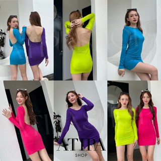 Atipashop - Mini dress เดรสสั้น แขนยาว เว้าหลัง