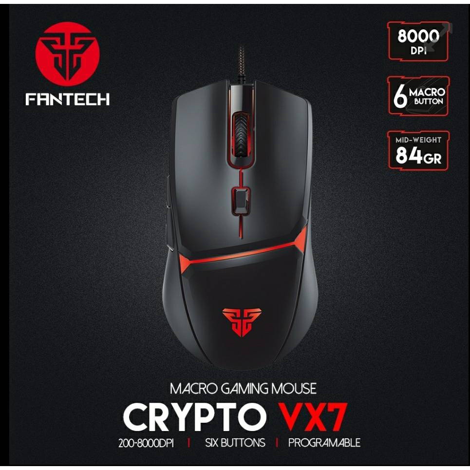 FANTECH CRYPTO VX7 เมาส์เกมมิ่ง MACRO GAMING 6 ปุ่มปรับความเร็ว DPI 200-8000