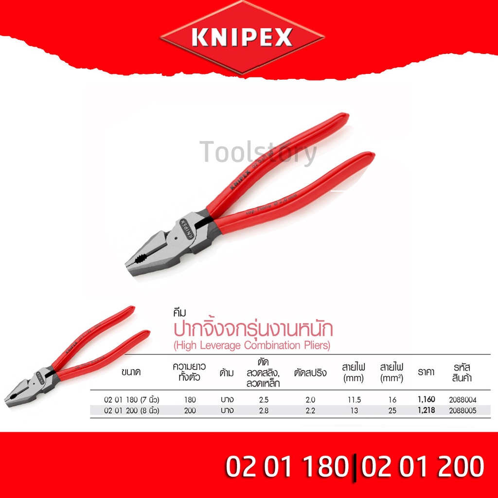 Knipex คีมปากจิ้งจกรุ่นงานหนัก Made in Germany รุ่น 0201180 ขนาด 7 นิ้ว หรือ 0201200 ขนาด 8 นิ้ว