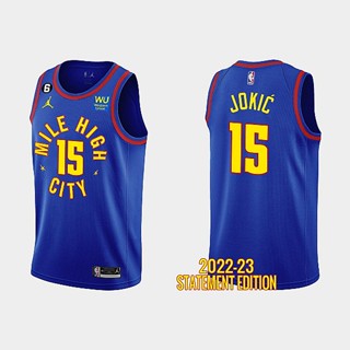 เสื้อกีฬาบาสเก็ตบอล ลายทีม Denver Nuggets No.15 No.22 สีฟ้า สําหรับผู้ชาย 22-23